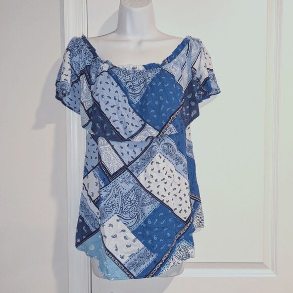 NEW Maurices Handkerchief Flowy Navy Ruffled Short Sleeve Scoop Neck Top Shirt M - Picture 1 of 2